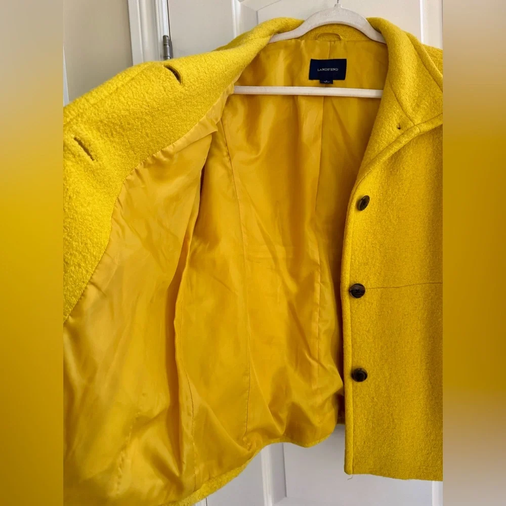Lands' End Yellow Wool Blend Pea Coat 6 Classic Outerwear Preppy Dopamine Bold - Picture 5 of 6